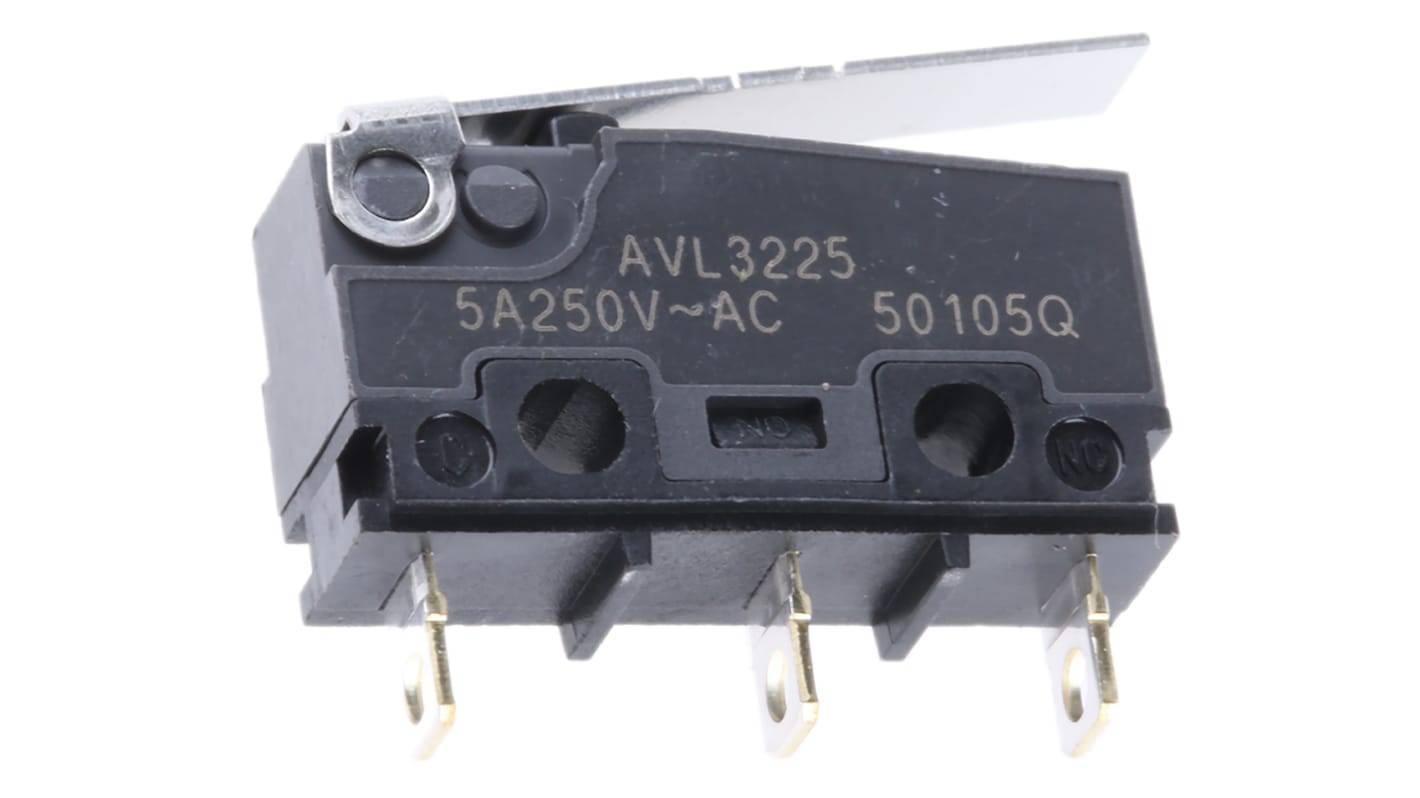 Panasonic Hinge Lever Micro Switch, Solder Terminal, 5 A @ 250 V ac, SP-CO