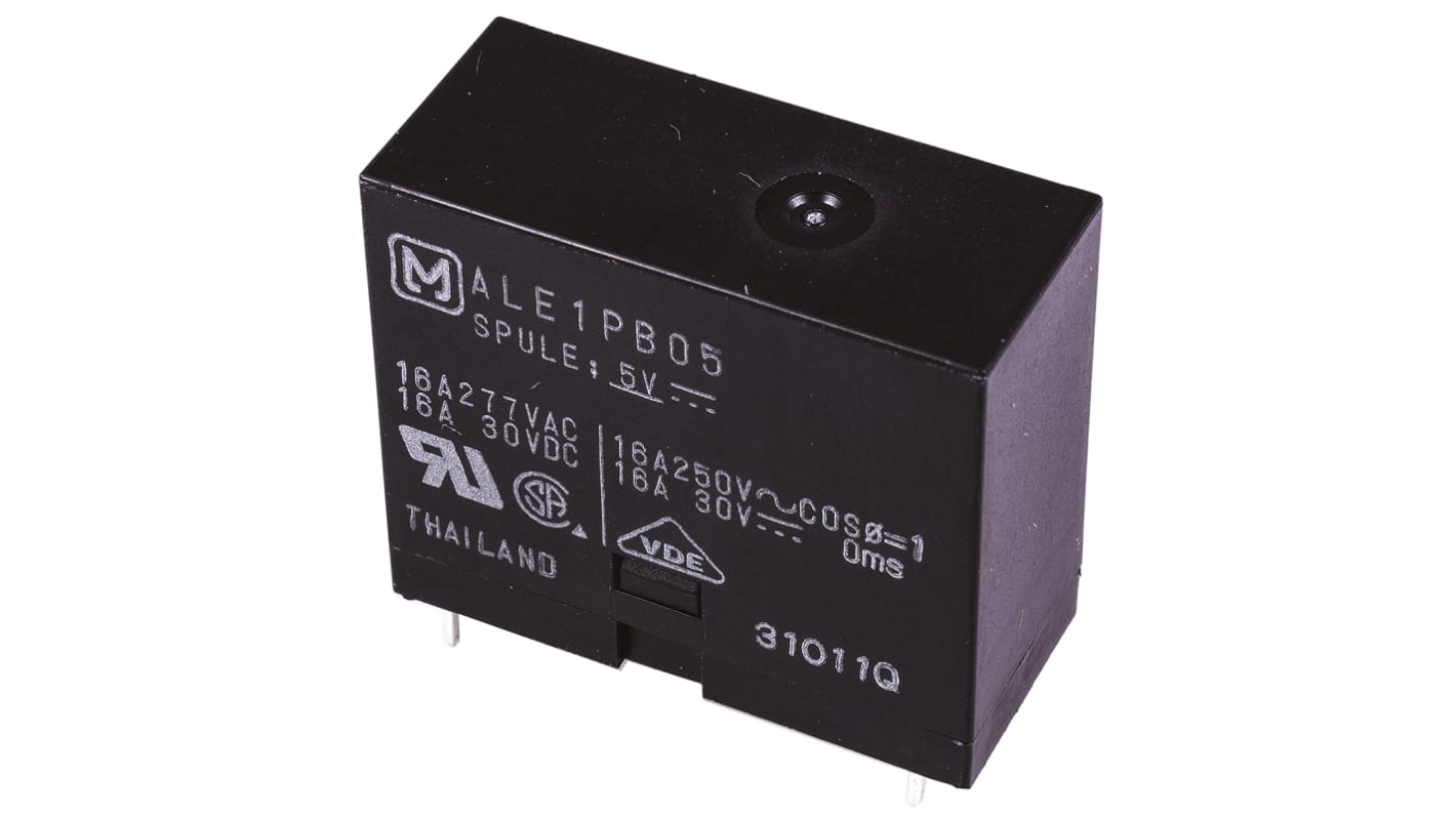 Panasonic PCB Mount Power Relay, 5V dc Coil, 16A Switching Current, SPST