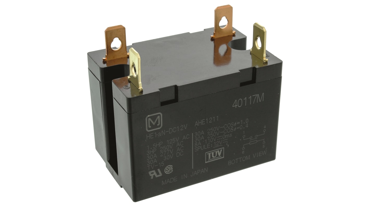 Panasonic PCB Mount Power Relay, 12V dc Coil, 30A Switching Current, SPST