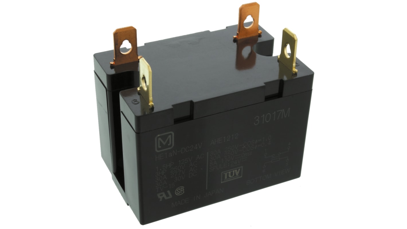 HE1ANDC24V Panasonic PCB Mount Power Relay, 24V dc Coil, 30A