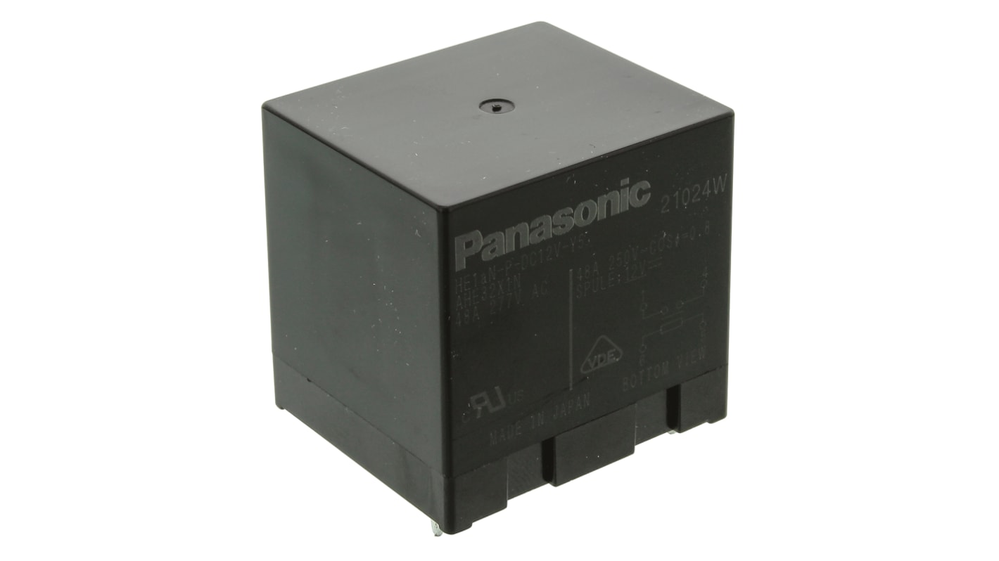 Relé de potencia sin enclavamiento Panasonic de 1 polo, SPST, bobina 12V dc, 48A, Montaje en PCB