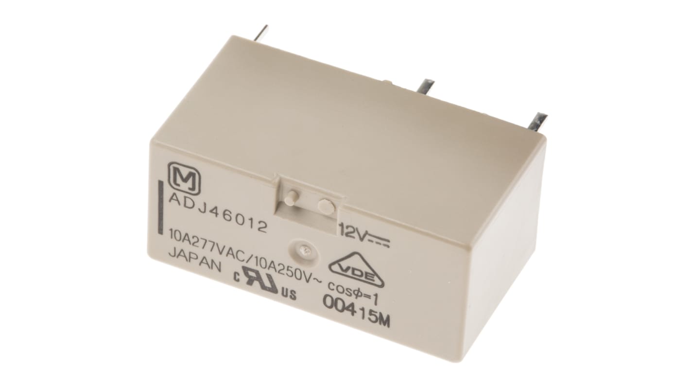 Panasonic PCB Mount Power Relay, 12V dc Coil, 10A Switching Current, DPST