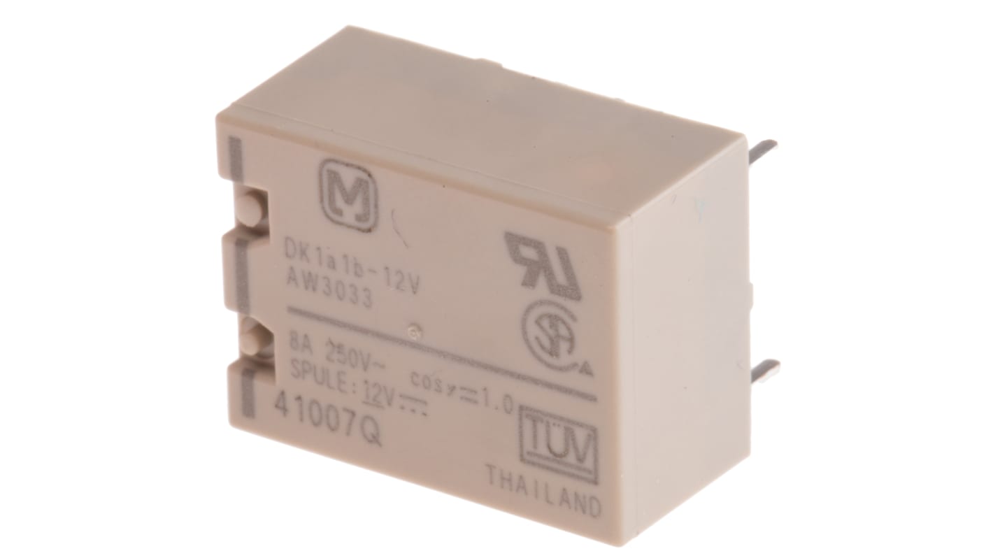 Panasonic PCB Mount Power Relay, 12V dc Coil, 8A Switching Current, DPST