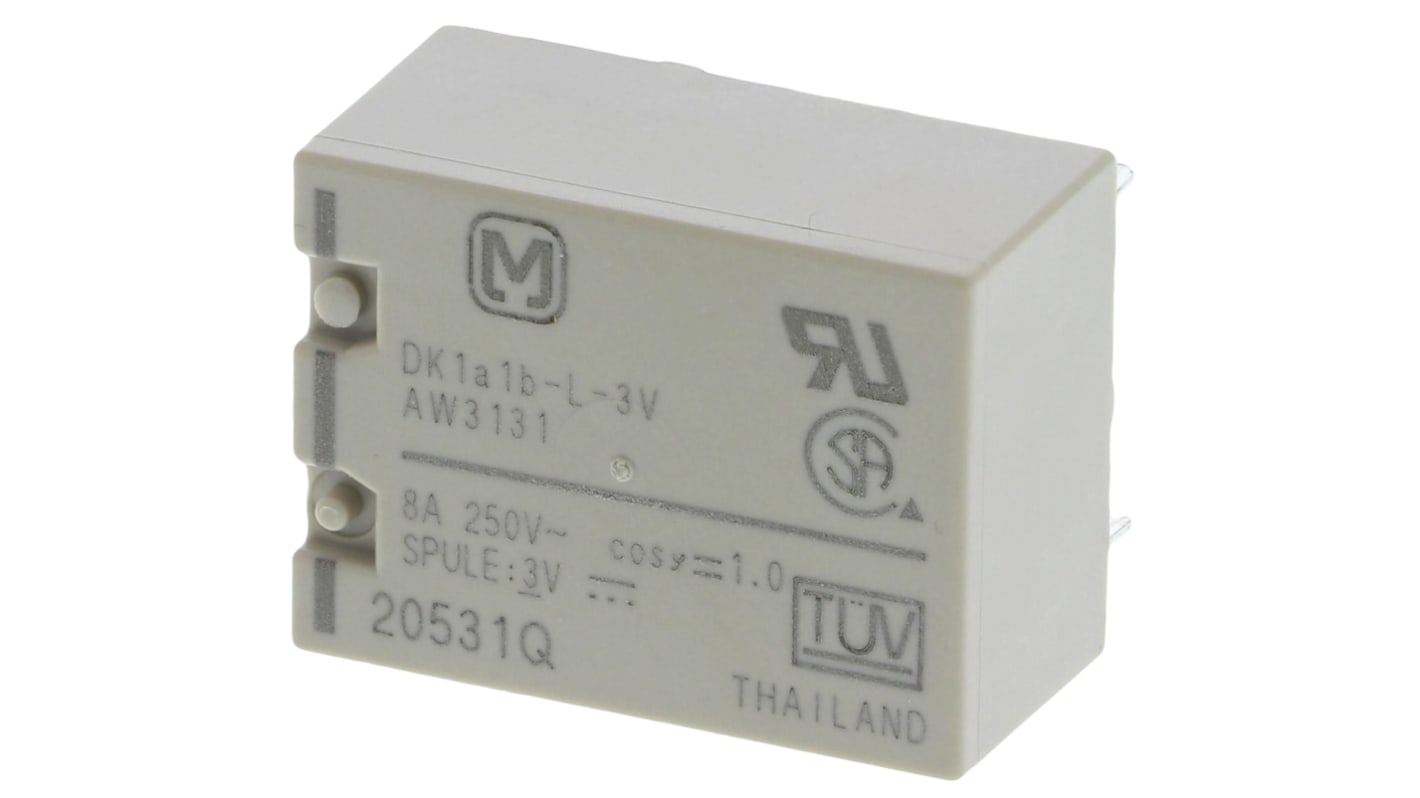 Panasonic PCB Mount Latching Power Relay, 3V dc Coil, 8A Switching Current, SPDT