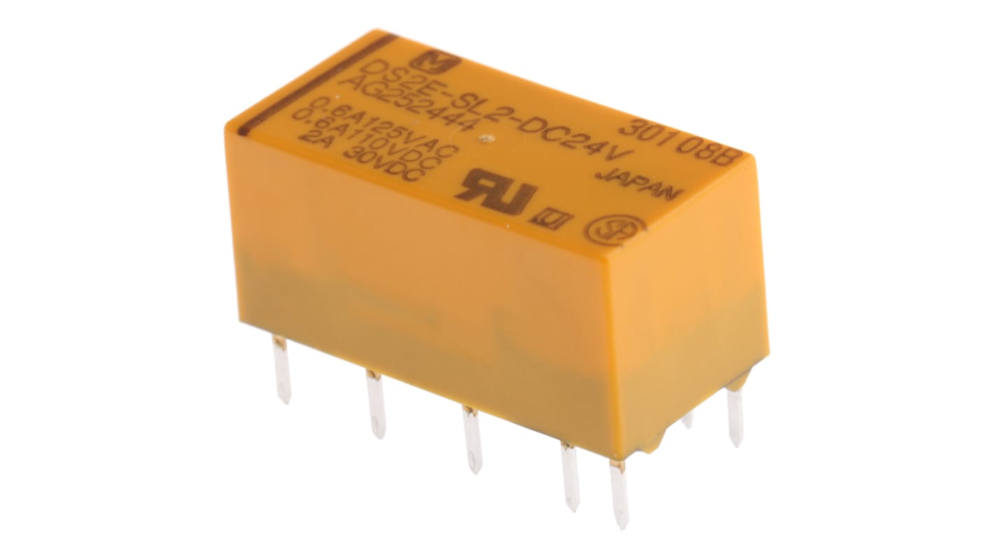 Panasonic PCB Mount Latching Signal Relay, 24V dc Coil, 3A Switching Current, DPDT