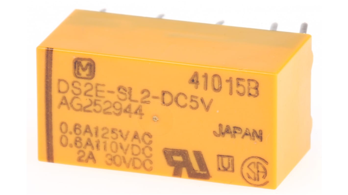 Relé de señal con enclavamiento Panasonic, DPDT, 5V dc, 10 A dc, 3 A ac, montaje en PCB