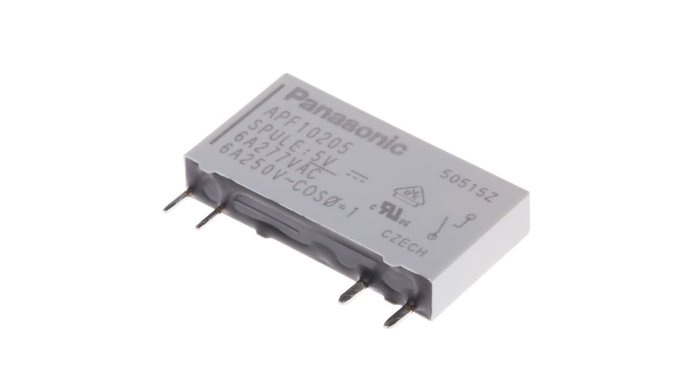 Panasonic PCB Mount Power Relay, 5V dc Coil, 6A Switching Current, SPST