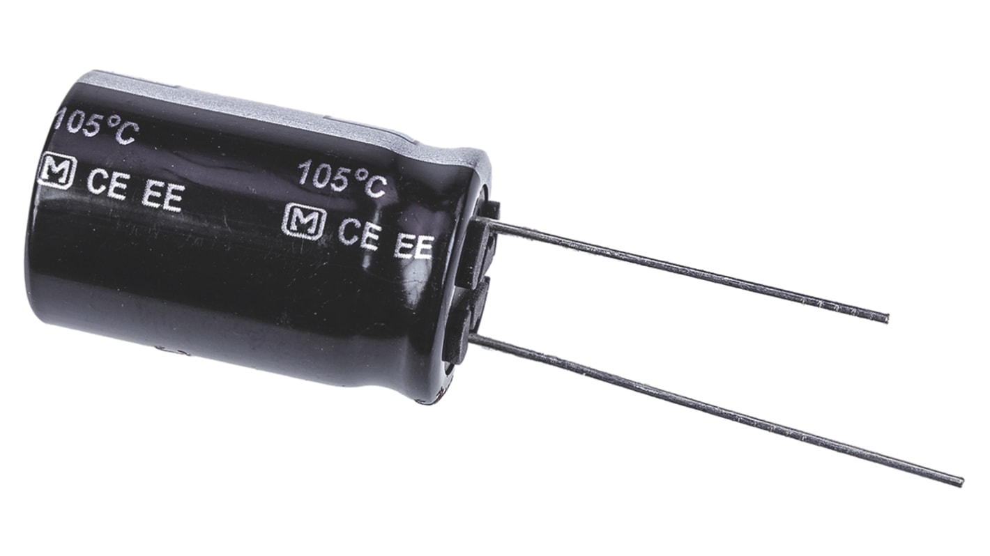 Condensador electrolítico Panasonic serie EE RADIAL, 47μF, ±20%, 400V dc, Radial, Orificio pasante, 16 (Dia.) x 25mm,