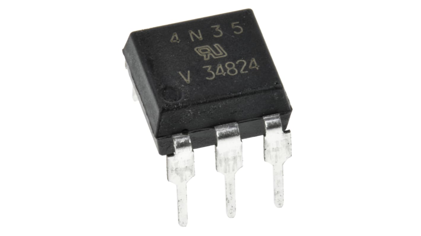 Optoacoplador Vishay 4N35 de 1 canal, Vf= 1.5V, Viso= 5 kVrms, IN. DC, OUT. Transistor, mont. pasante, encapsulado