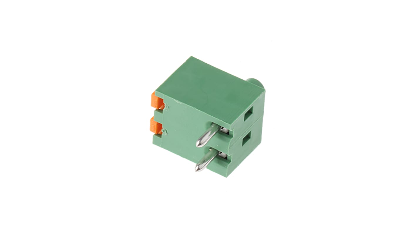 Phoenix Contact FK-MPT 0.5/2-3.5-H Series PCB Terminal Block, 2-Contact, 3.5mm Pitch, Through Hole Mount, 1-Row, Spring