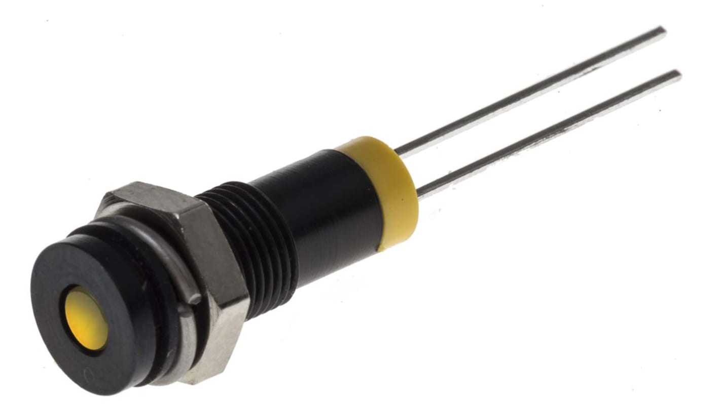 Indicatore da pannello RS PRO Giallo  a LED, 2V cc, IP67, A filo, foro da 6mm