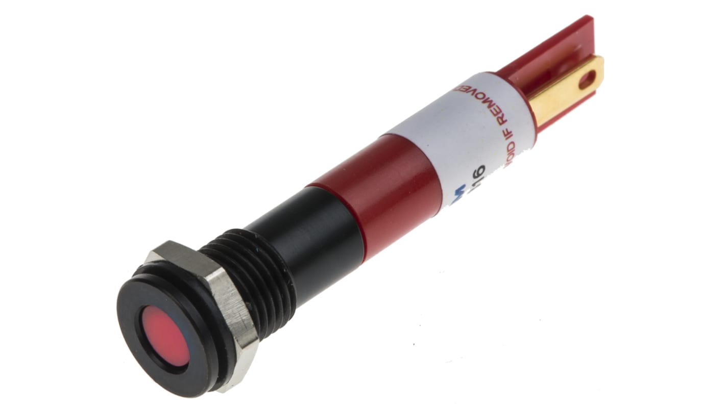 RS PRO Red Panel Mount Indicator, 12V dc, 6mm Mounting Hole Size, Solder Tab Termination, IP67