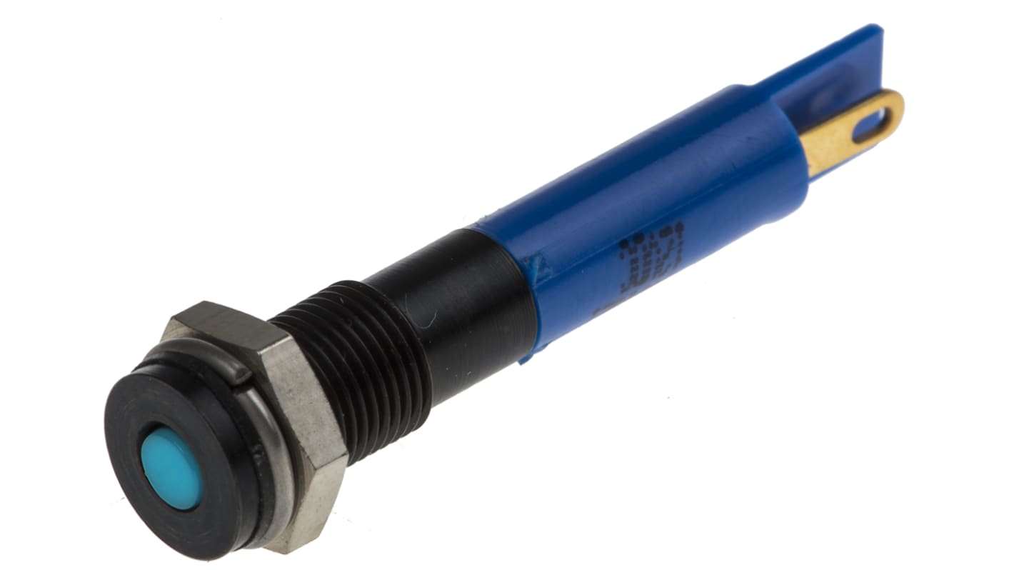 RS PRO Blue Panel Mount Indicator, 12V dc, 6mm Mounting Hole Size, Solder Tab Termination, IP67