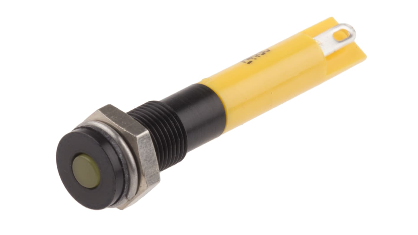 RS PRO Yellow Panel Mount Indicator, 24V dc, 6mm Mounting Hole Size, Solder Tab Termination, IP67