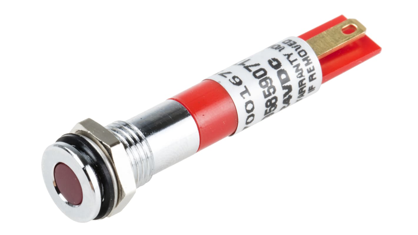 RS PRO Red Panel Mount Indicator, 24V dc, 8mm Mounting Hole Size, Solder Tab Termination, IP67