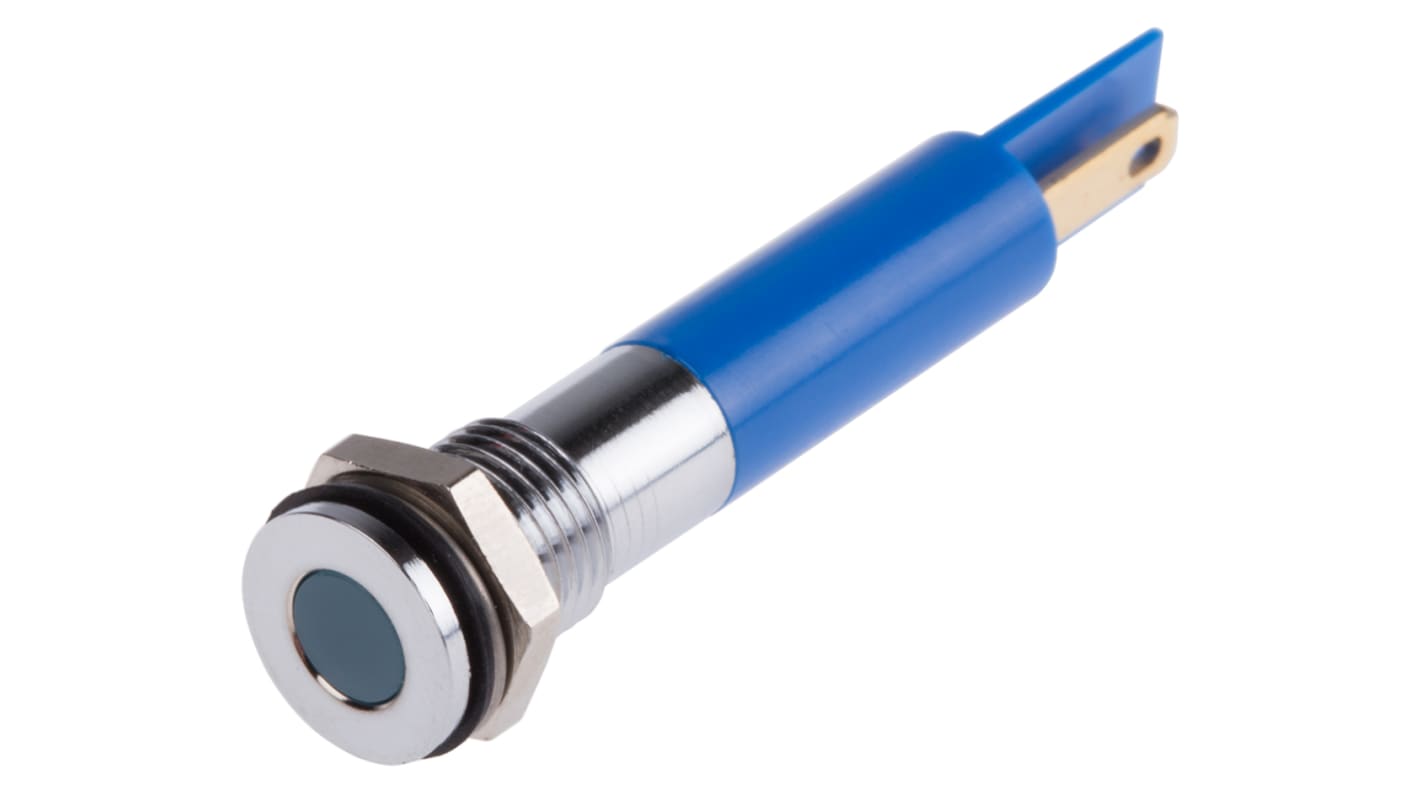 RS PRO Blue Panel Mount Indicator, 12V dc, 8mm Mounting Hole Size, Solder Tab Termination, IP67