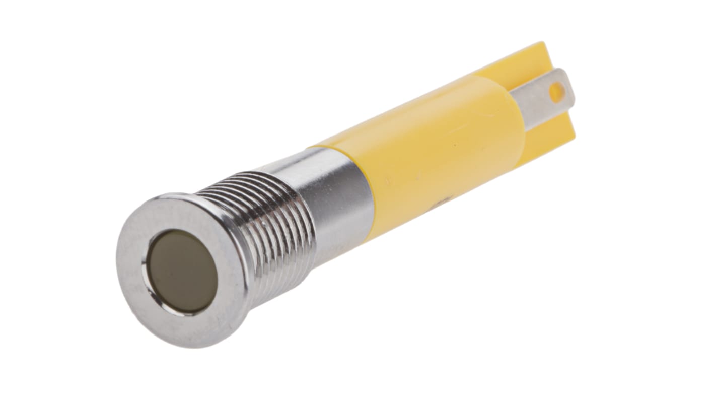 RS PRO Yellow Panel Mount Indicator, 24V dc, 8mm Mounting Hole Size, Solder Tab Termination, IP67