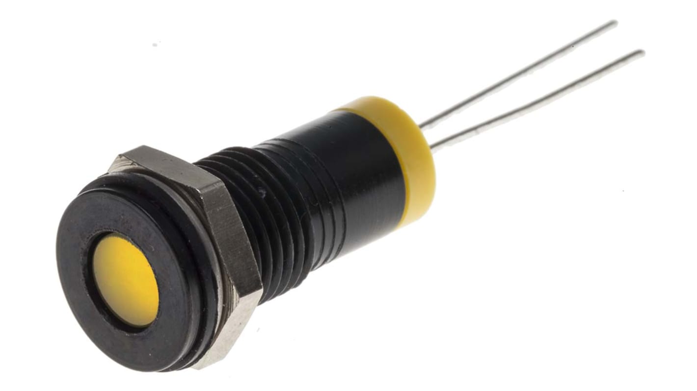 Indicatore da pannello RS PRO Giallo  a LED, 2V cc, IP67, A filo, foro da 8mm