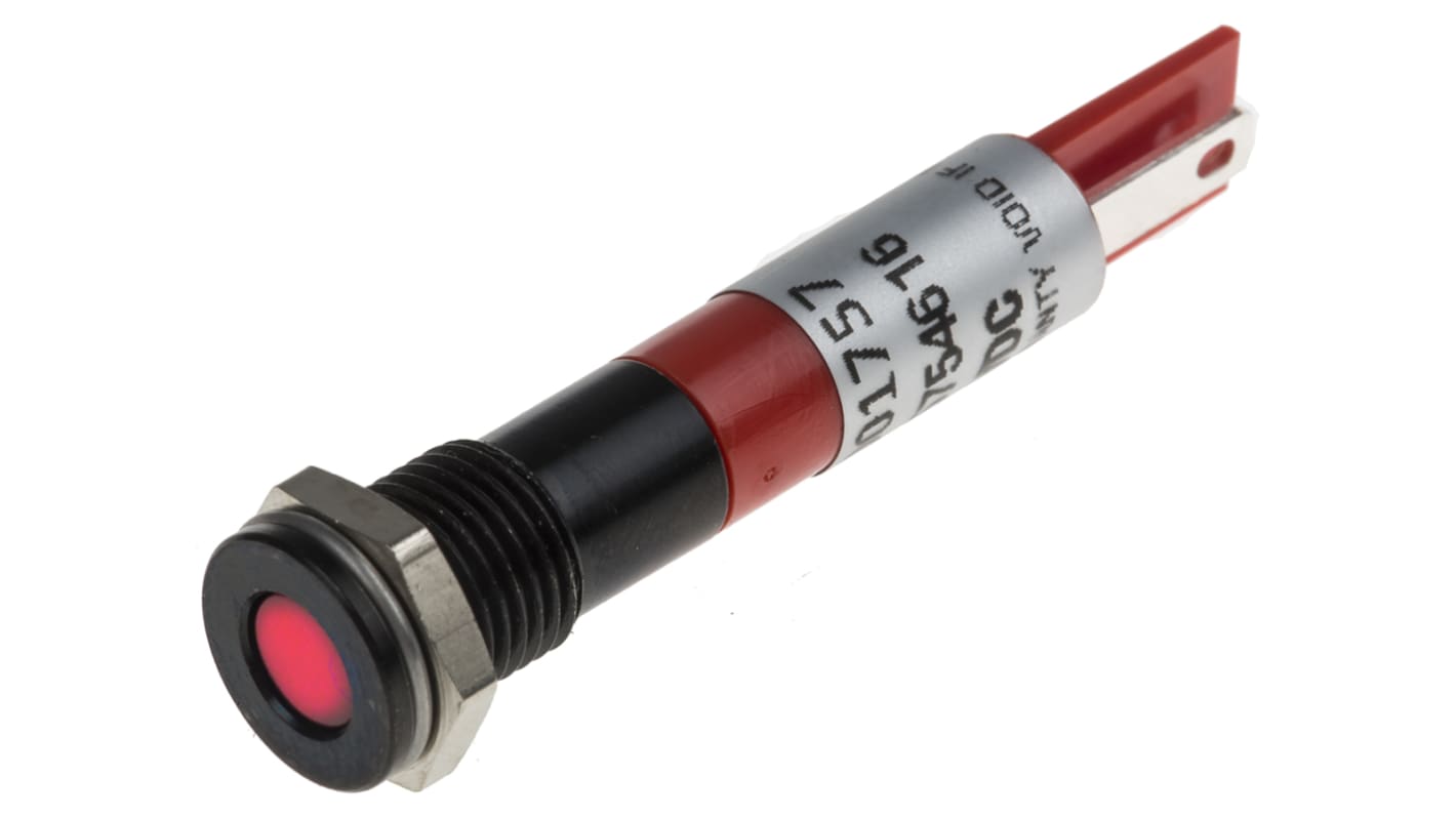 RS PRO Red Panel Mount Indicator, 24V dc, 8mm Mounting Hole Size, Solder Tab Termination, IP67