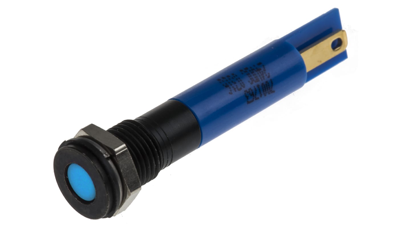 Indicador LED RS PRO, Azul, lente enrasada, Ø montaje 8mm, 24V dc, 20mA, 4mcd, IP67