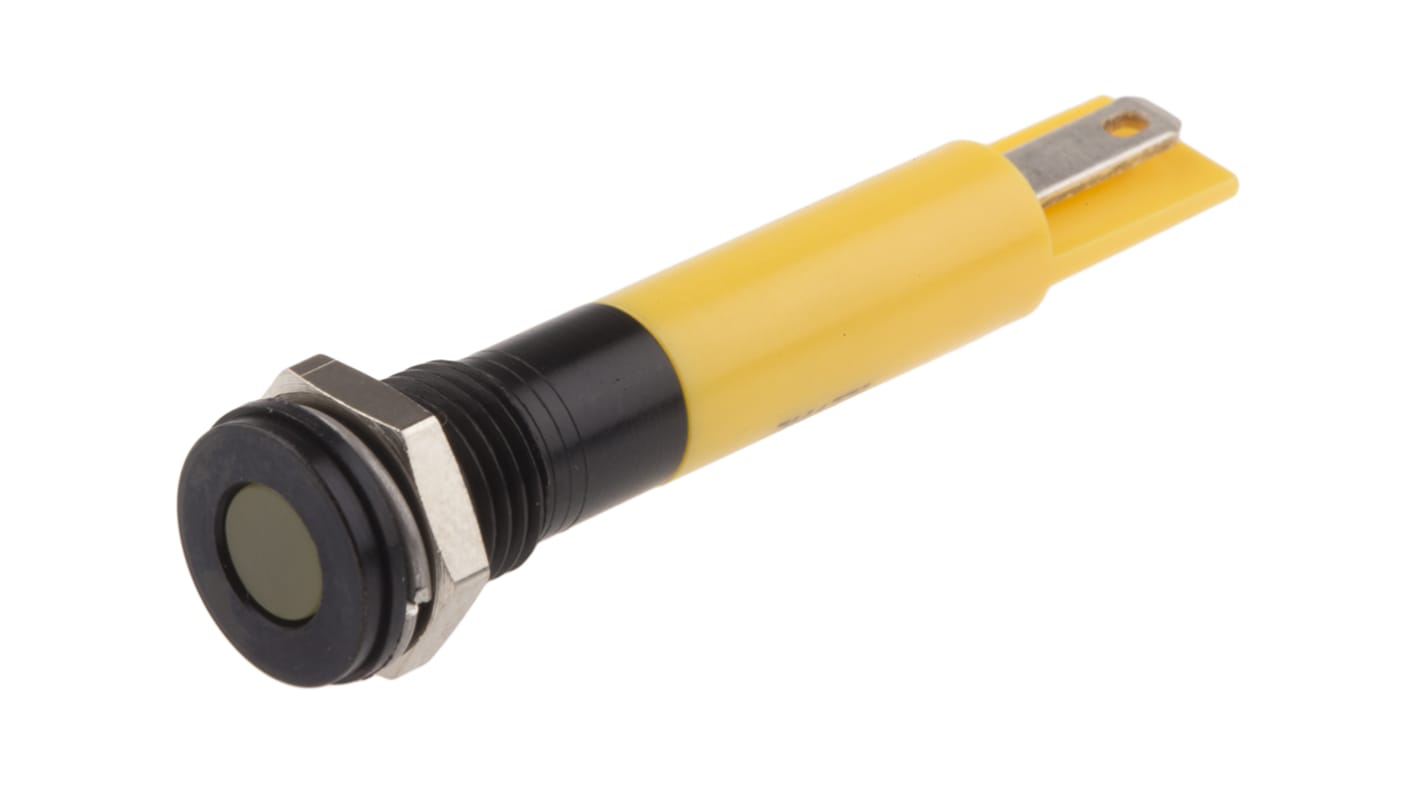 RS PRO Yellow Panel Mount Indicator, 220V ac, 8mm Mounting Hole Size, Solder Tab Termination, IP67