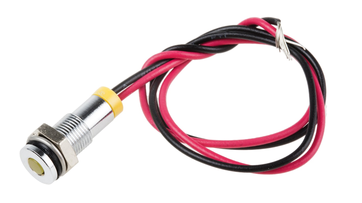 RS PRO Yellow Panel Mount Indicator, 2V dc, 6mm Mounting Hole Size, Lead Wires Termination, IP67