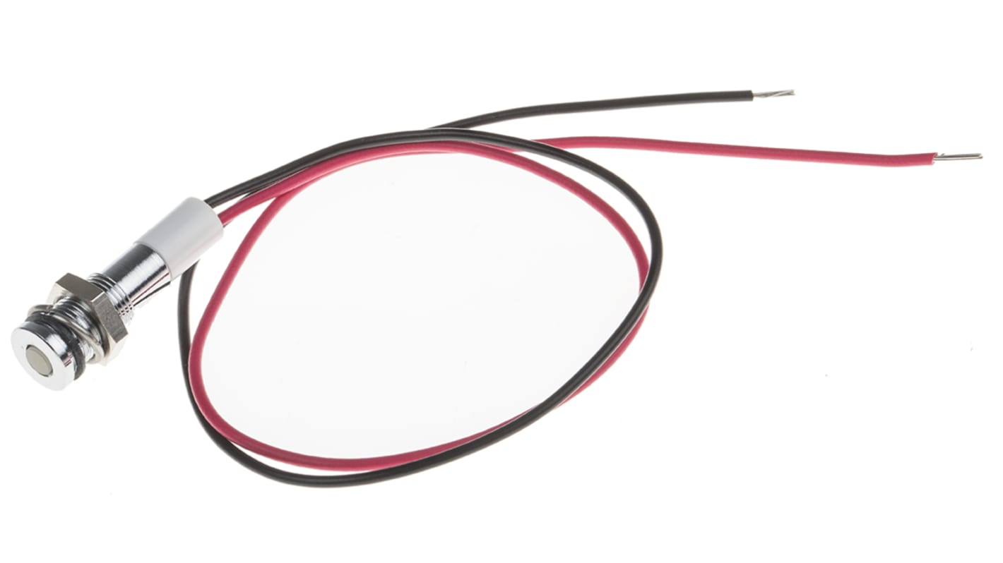 RS PRO White Panel Mount Indicator, 12V dc, 6mm Mounting Hole Size, Lead Wires Termination, IP67