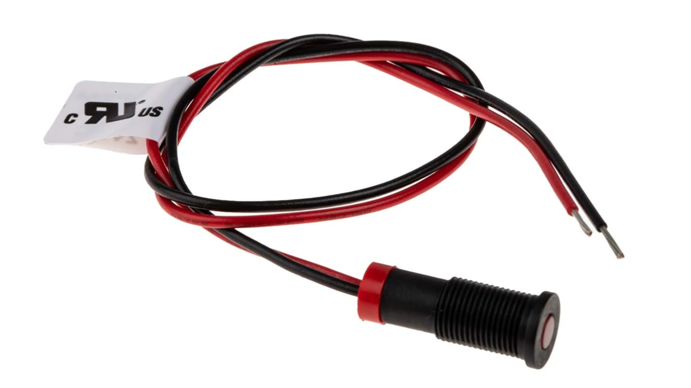 RS PRO Red Panel Mount Indicator, 2V dc, 6mm Mounting Hole Size, Lead Wires Termination, IP67