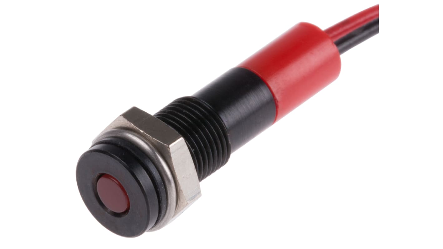Indikátor pro montáž do panelu, velikost žárovky: 3 mm 6mm Zapuštěné barva Červená, typ žárovky: LED Olověné dráty, 12V