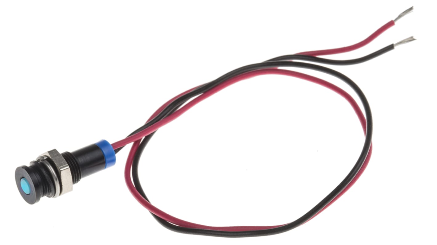 RS PRO Blue Panel Mount Indicator, 2V dc, 6mm Mounting Hole Size, Lead Wires Termination, IP67