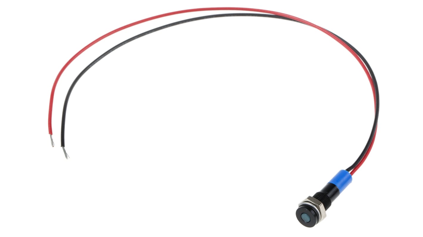 RS PRO Blue Panel Mount Indicator, 12V dc, 6mm Mounting Hole Size, Lead Wires Termination, IP67