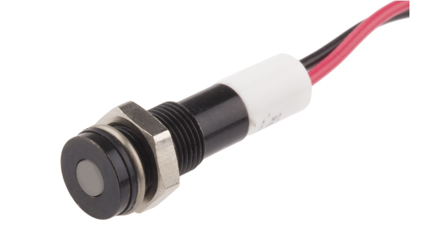 RS PRO White Panel Mount Indicator, 12V dc, 6mm Mounting Hole Size, Lead Wires Termination, IP67