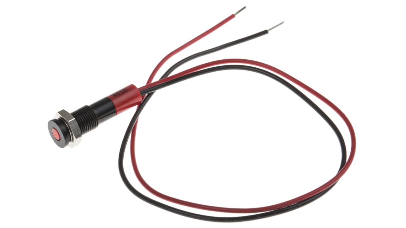 RS PRO Red Panel Mount Indicator, 24V dc, 6mm Mounting Hole Size, Lead Wires Termination, IP67