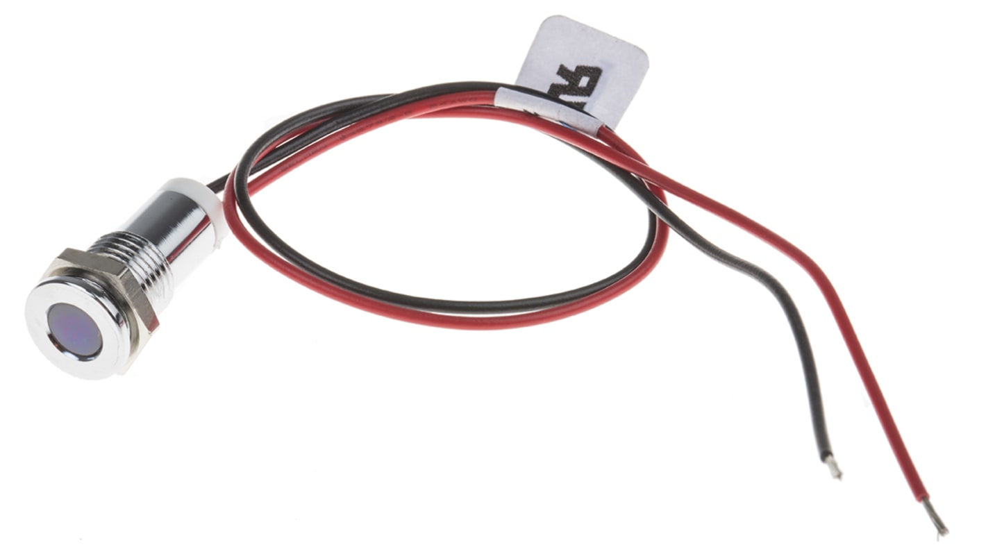 RS PRO White Panel Mount Indicator, 2V dc, 8mm Mounting Hole Size, Lead Wires Termination, IP67