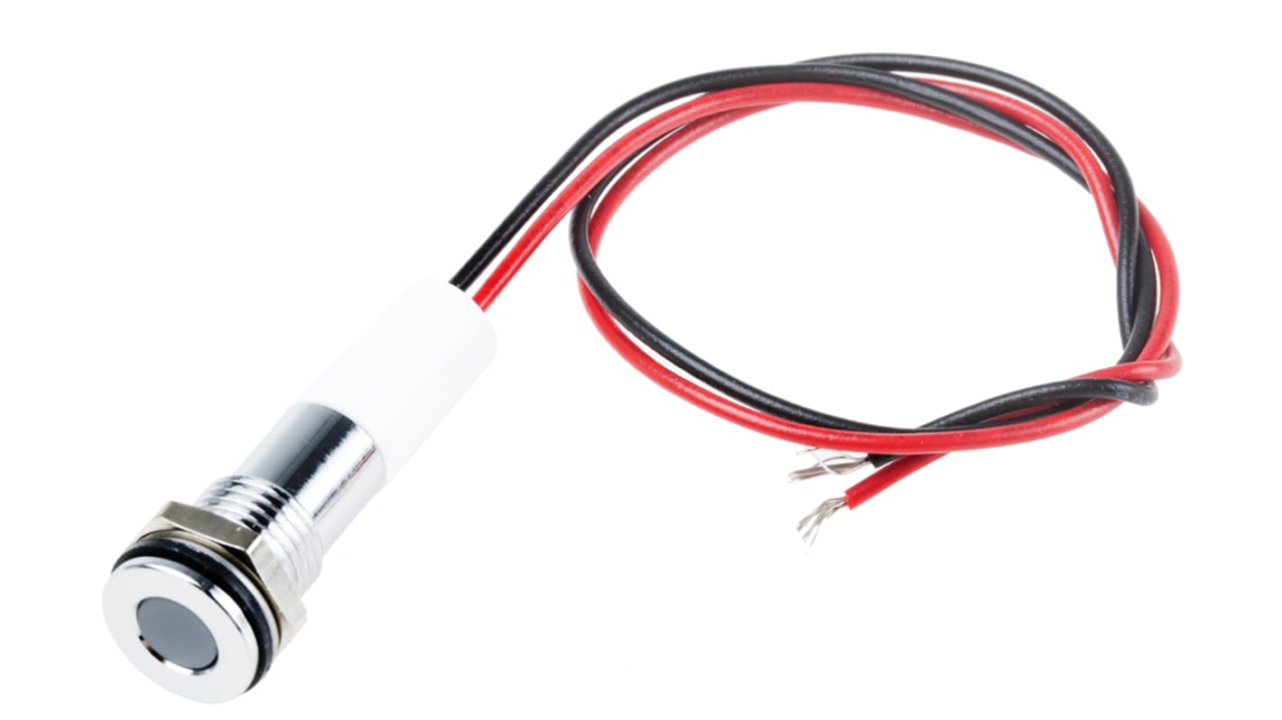 RS PRO White Panel Mount Indicator, 24V dc, 8mm Mounting Hole Size, Lead Wires Termination, IP67