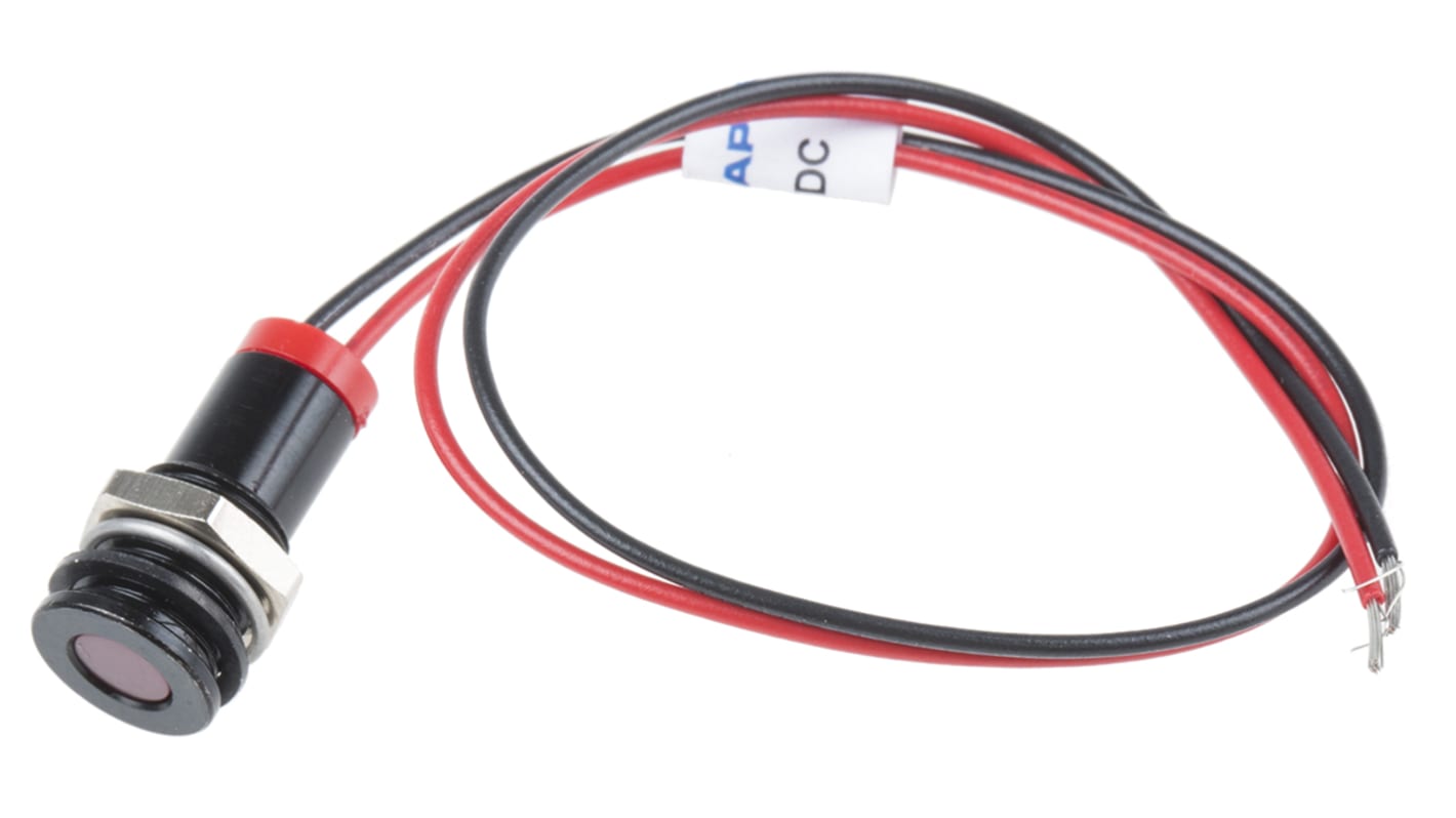 RS PRO Red Panel Mount Indicator, 2V dc, 8mm Mounting Hole Size, Lead Wires Termination, IP67