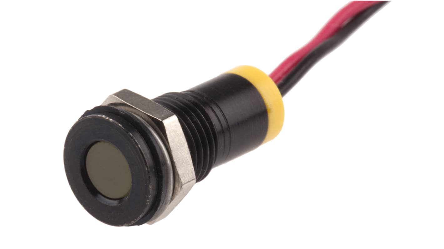 RS PRO Yellow Panel Mount Indicator, 2V dc, 8mm Mounting Hole Size, Lead Wires Termination, IP67