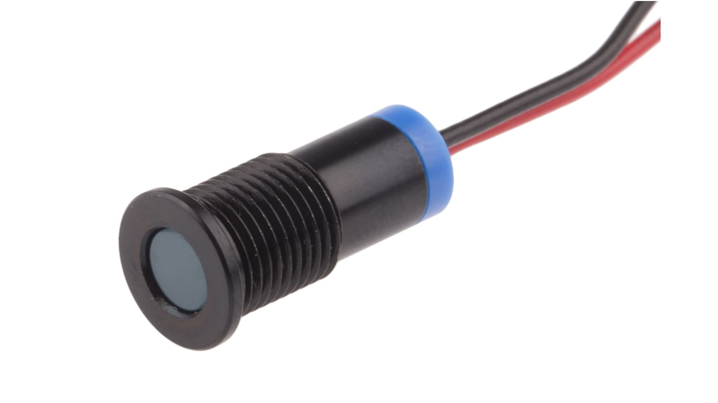 RS PRO Blue Panel Mount Indicator, 2V dc, 8mm Mounting Hole Size, Lead Wires Termination, IP67