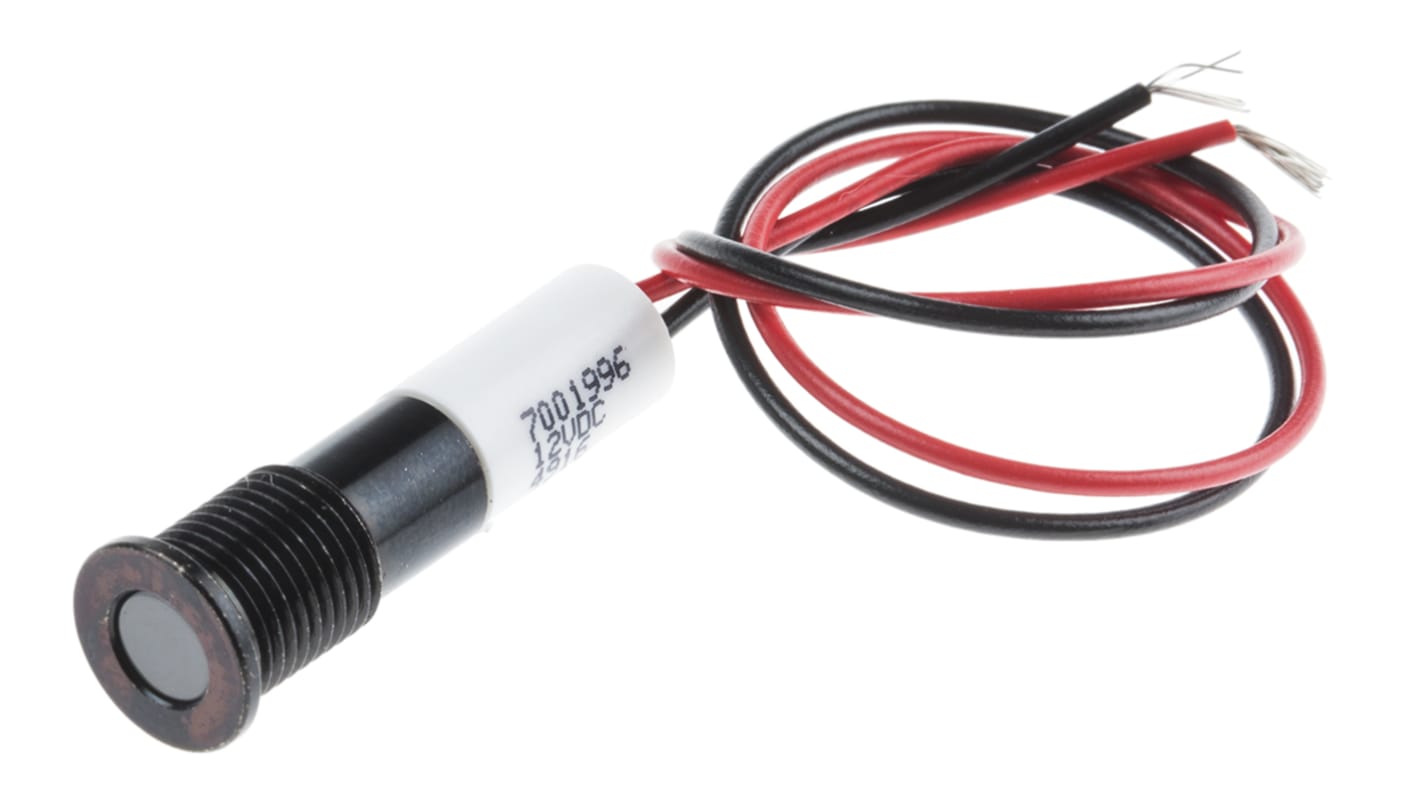 RS PRO White Panel Mount Indicator, 12V dc, 8mm Mounting Hole Size, Lead Wires Termination, IP67