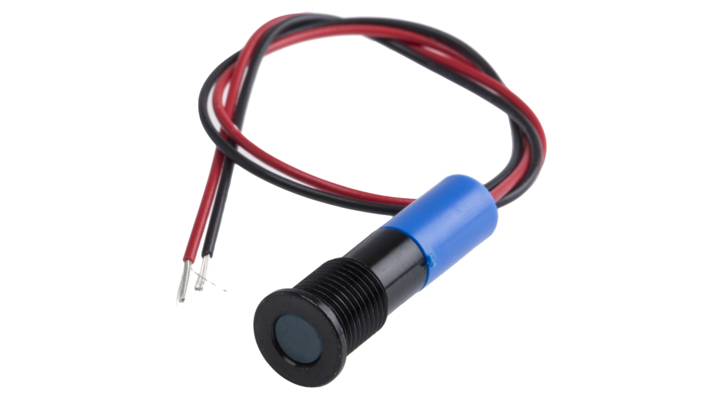 RS PRO Blue Panel Mount Indicator, 220V ac, 8mm Mounting Hole Size, Lead Wires Termination, IP67