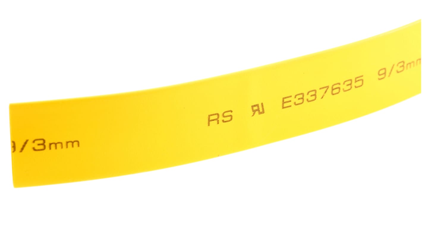 RS PRO Heat Shrink Tubing, Yellow 9mm Sleeve Dia. x 5m Length 3:1 Ratio