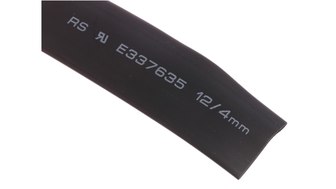 RS PRO Heat Shrink Tubing, Black 12mm Sleeve Dia. x 4m Length 3:1 Ratio