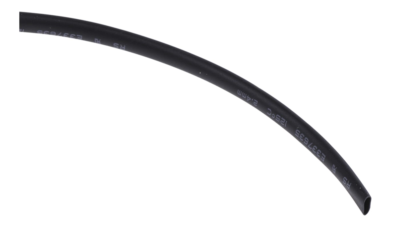 RS PRO Heat Shrink Tubing, Black 2.4mm Sleeve Dia. x 10m Length 2:1 Ratio