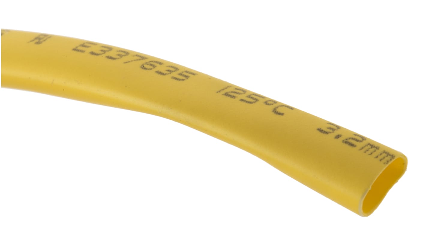 Tubo termorretráctil RS PRO de Poliolefina Amarillo, contracción 2:1, Ø 3.2mm, long. 10m