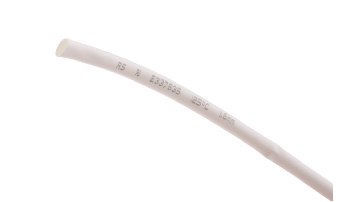 RS PRO Heat Shrink Tubing, White 1.6mm Sleeve Dia. x 10m Length 2:1 Ratio