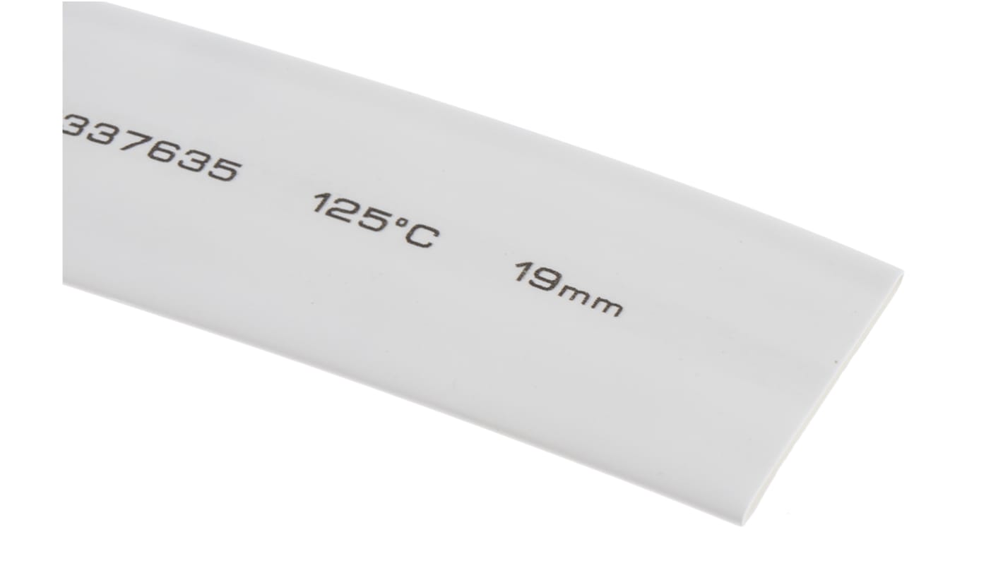 RS PRO Heat Shrink Tubing, White 19mm Sleeve Dia. x 5m Length 2:1 Ratio