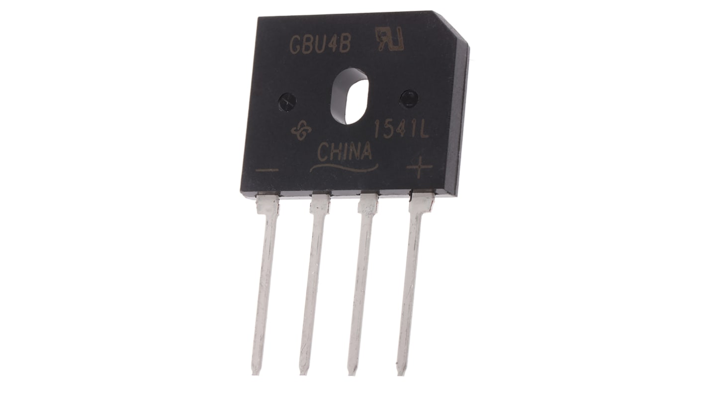 Vishay Brückengleichrichter, 1-phasig 4A 100V THT 1V GBU 4-Pin 5μA