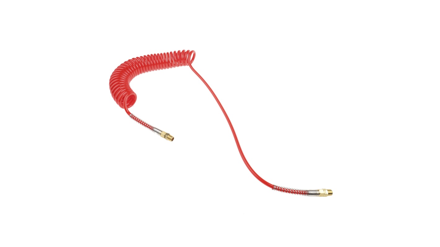 RS PRO USB PUR Pneumatik-Spiralleitung Rot mit R1/4 Anschluss, Innen-Ø 5mm x 4m, 12 bar