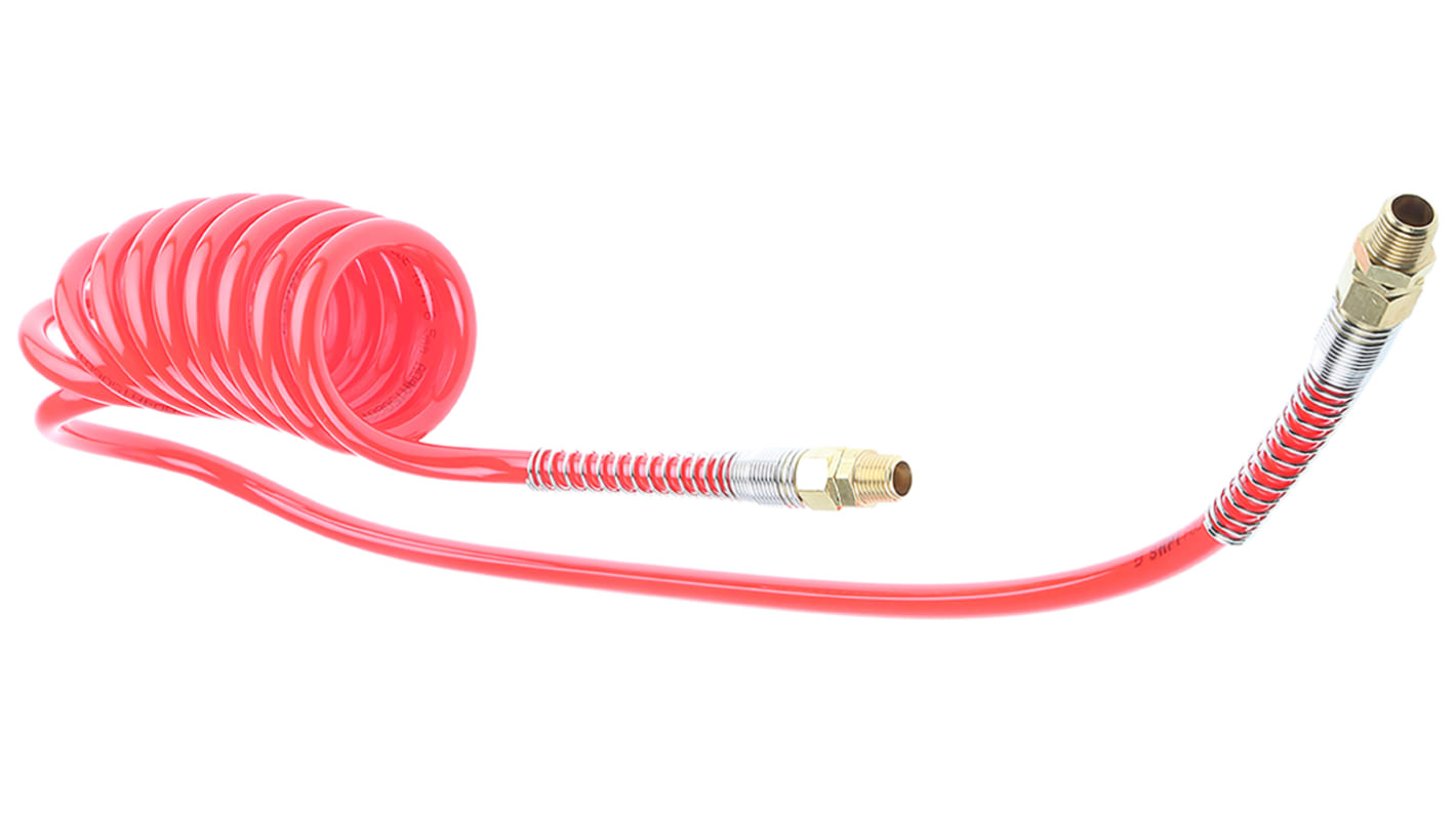 Manguera en espiral RS PRO serie USB de poliuretano Rojo Claro, conexión R 1/4, longitud máx. 2m