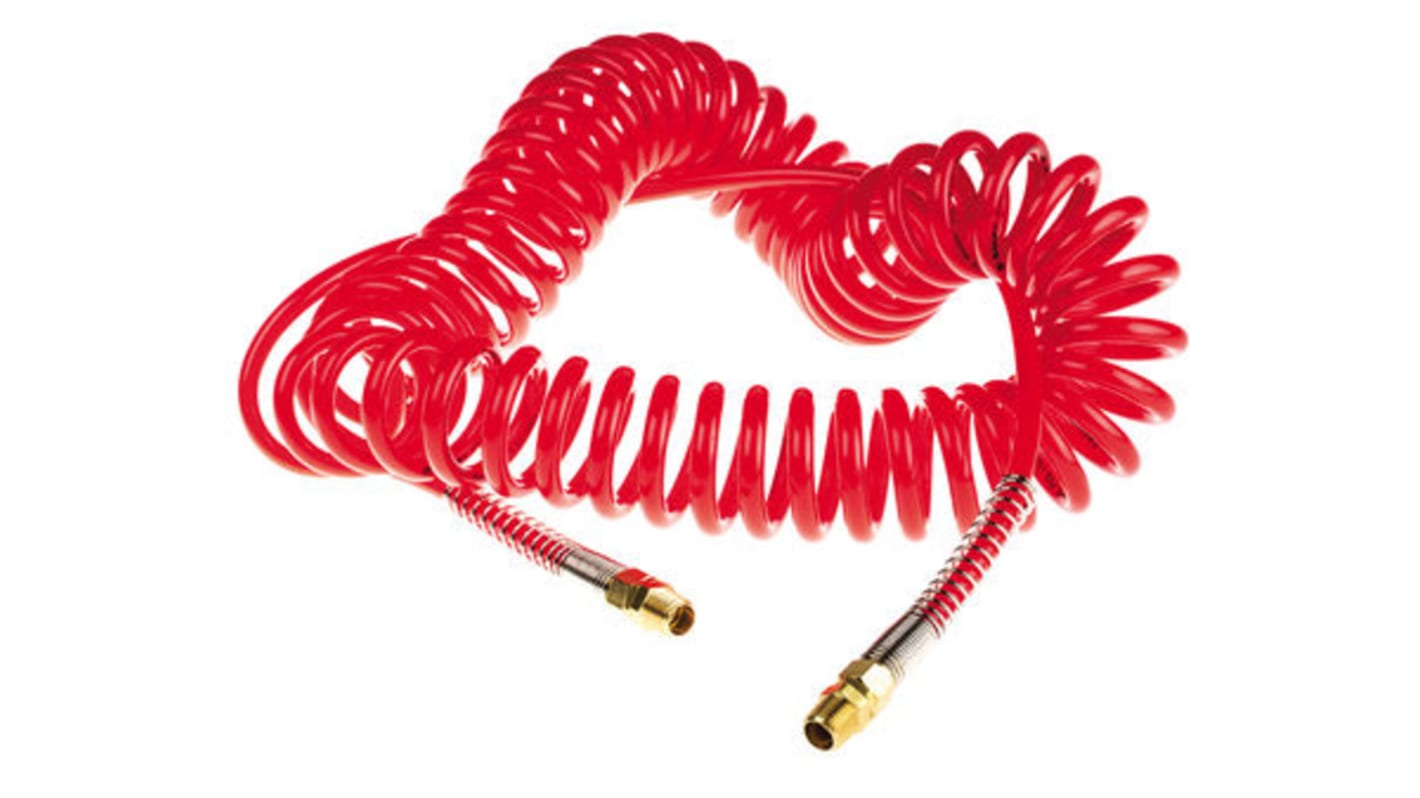 Tubo a spirale con connettore RS PRO in PUR, L. 6m max, Øint 6.5mm, Øest 10mm, R 1/4, col. Rosso